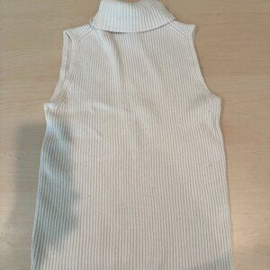 White Ribbed Knit Turtleneck Sleeveless Tank Top Size Petite Large